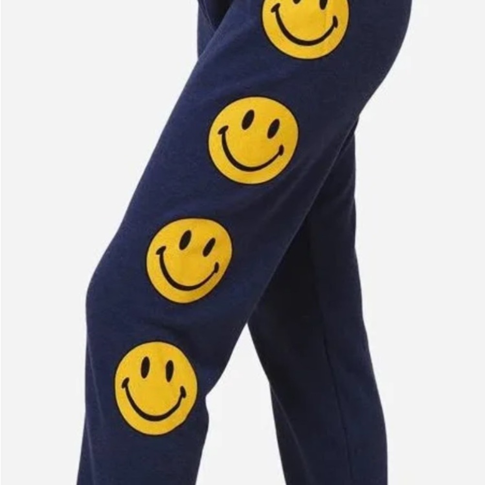 Aviator Nation Blue and Yellow Sweatpants with Smiley Faces - 14 youth